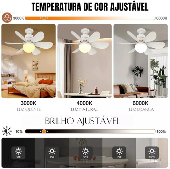 Ventilador de Teto com Lâmpada LED E27 40W - Silencioso, Moderno e com Controle Remoto