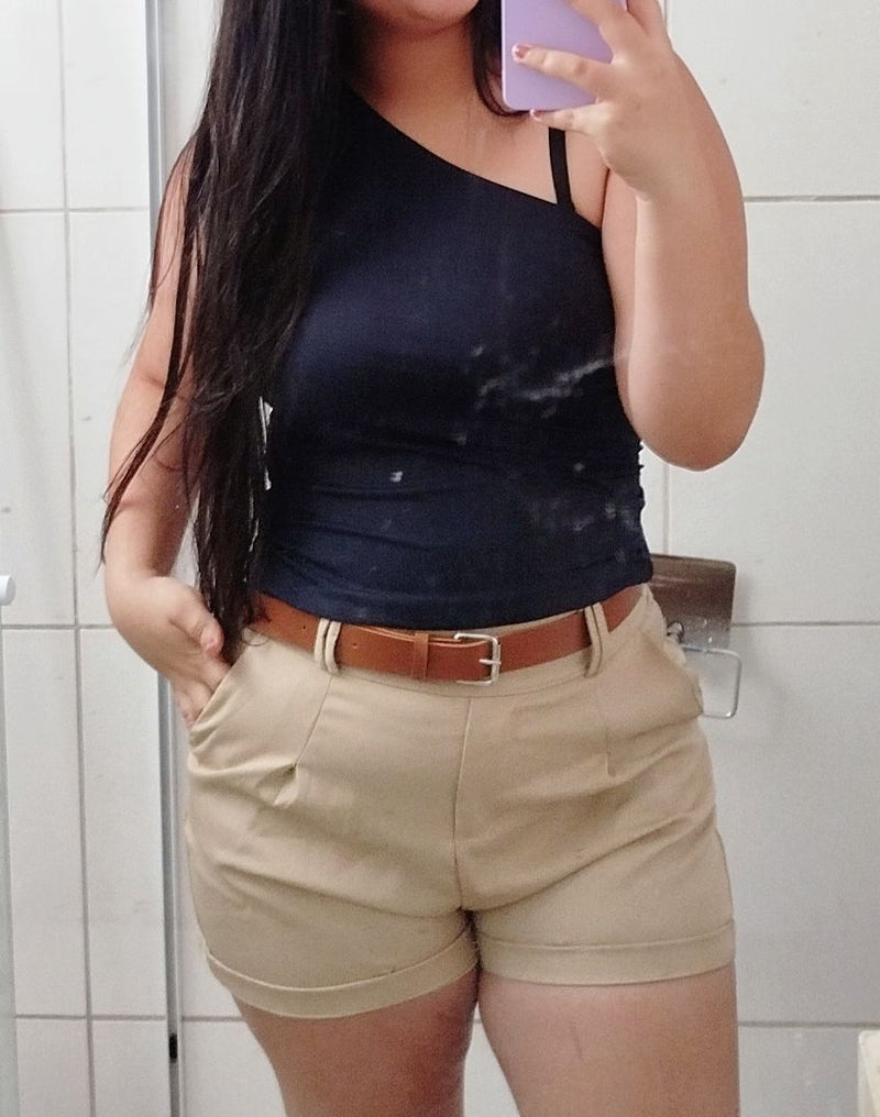 Short Alfaiataria Feminino Social com Cinto Cintura Alta