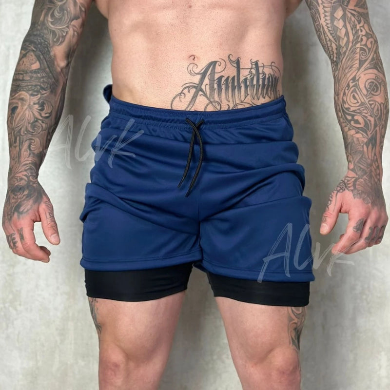 Shorts Masculino 2 em 1 Fitness Bermuda Para Treino Com Bolso Interno Academia