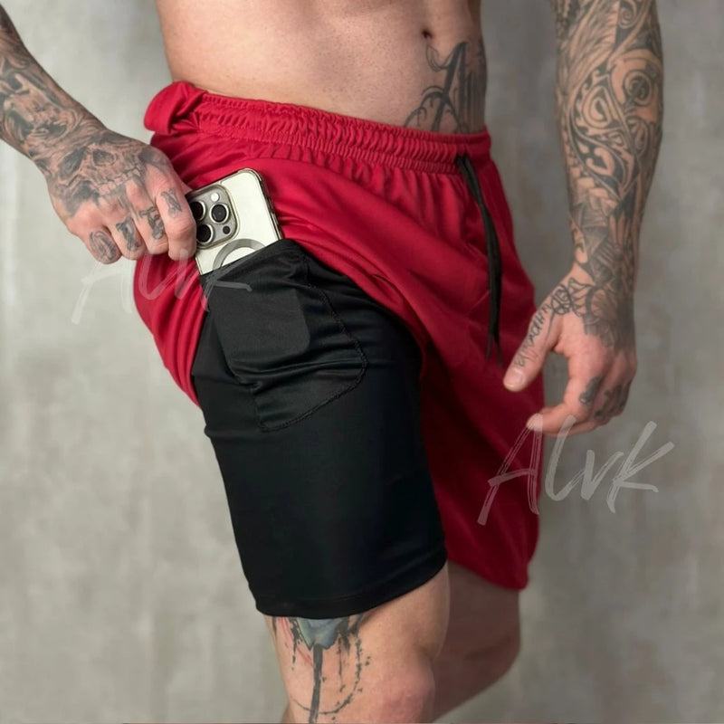 Shorts Masculino 2 em 1 Fitness Bermuda Para Treino Com Bolso Interno Academia