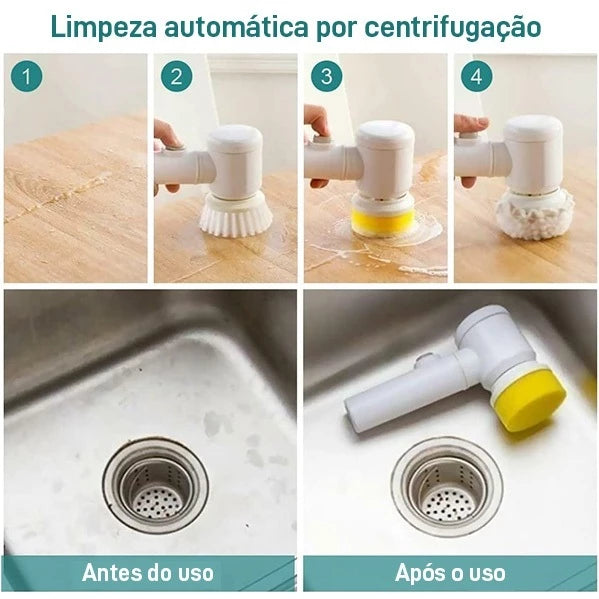 Escova Elétrica de Limpeza 5 em 1 Sem Fio Limpador Multiuso Prático Com Mais Duas Cabeças de Escova